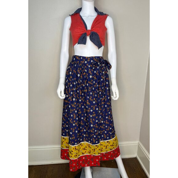 Vintage 1970s Floral Border Print Wrap Maxi Skirt, Size Small, Boho Cottagecore - Picture 6 of 6